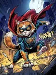 Comic Book Superhero Cat Red Cape Action