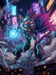 Cyberpunk Neon Cat Lightning Power Suit