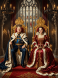 Digital Royal Couple Ermine Robes Throne