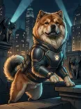 Futuristic Armored Chow Chow Cityscape