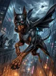 Futuristic Armored Doberman Neon Cityscape