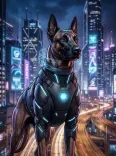 Futuristic Neon Armor German Shepherd Portrait
