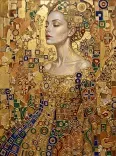 Gold Leaf Mosaic Portrait Woman Profile