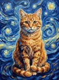 Impressionist Ginger Cat Starry Night