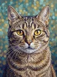 Mosaic Cat Golden Eyes Bokeh Portrait