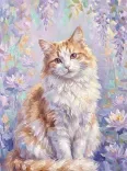 Oil Paint Ginger Cat Wisteria Garden