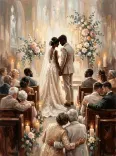 Oil Painting Church Wedding Ceremony Roses