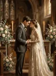 Oil Painting Church Wedding Vows Couple
