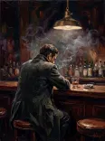 Oil Painting Solitary Bartender Noir Portrait