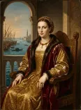 Oil Portrait Renaissance Woman Golden Gown