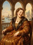 Oil Portrait Venetian Princess Golden Brocade